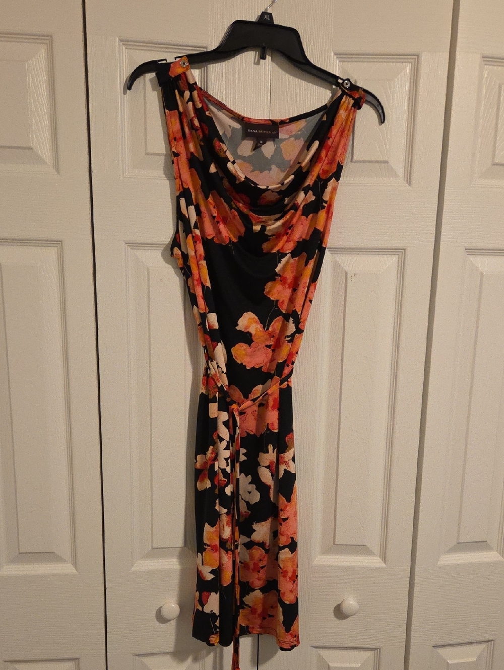 Dana Buchman Black Midi Dress with Orange & Cream Floral Print